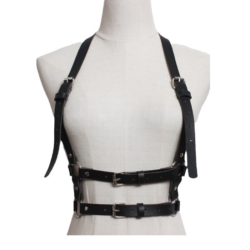 European and American Men's Strap T-shirt Shirt All-match Strap Leather Chest Strap Punk leather harness - Image 6