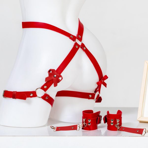 Smsexy flirting sex props women wear hip cuff leather one-piece pants binding handcuffs belt - Image 5