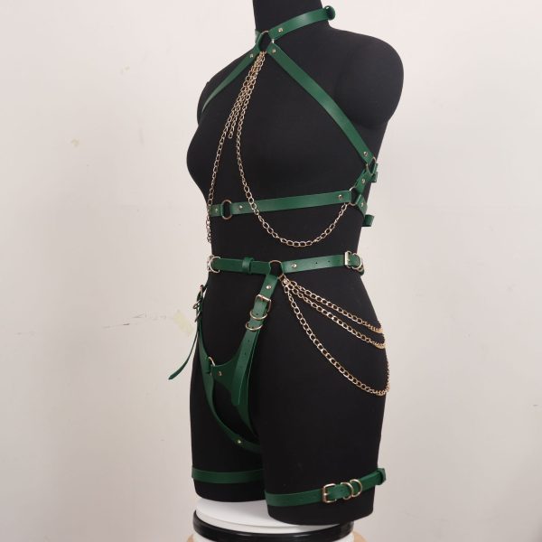 Women's adult products performance clothing nightclub stage props passion sm women's leather restraint chain handcuffs flirt - Image 4