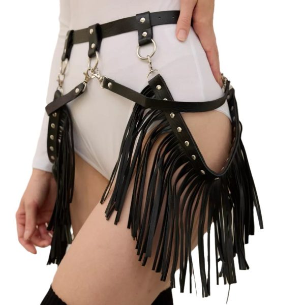 New Amazon cross-border hot selling black leather multiple binding tassel decoration sexy performance skirt sex toys - Image 6
