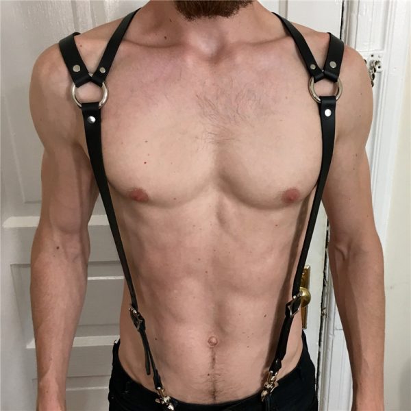 New European and American Strap Men's Personalized Leather Sling Pants Clip Casual All-match Decorative Shackle Shoulder Strap - Image 5