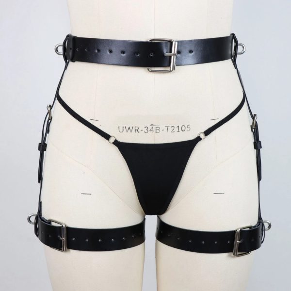 Adult sexy lingerie hot hollow PU suit sexy binding bound leather rope clothing uniform with collar underwear - Image 4
