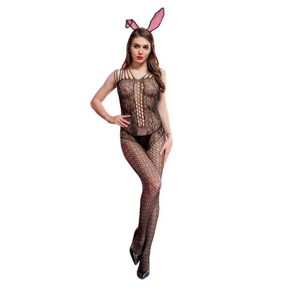 European and American New Hot-selling Sexy Underwear Sexy Hollow Black Net Stockings Open-file Dew Temptation Women's Transparent One-piece Stockings - Image 3
