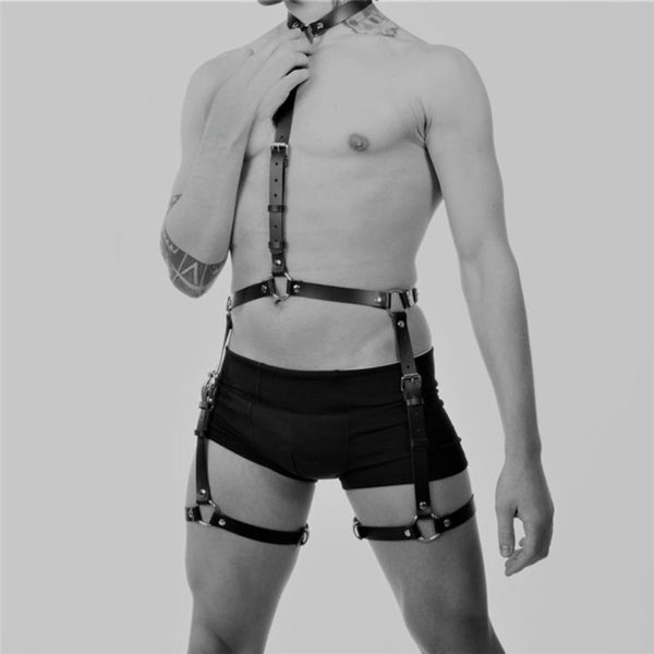 New sexy men's leather wearing restraint belt sexy hollow binding belt sex tools spot - Image 3