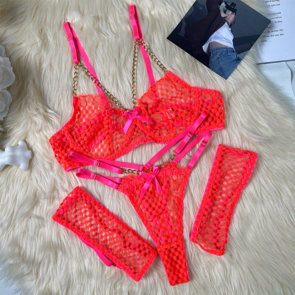 DIER Export Color-blocked Fishnet Contrasting Color Splicing Sexy Suit See-through Sexy Two-piece Set for Women - Image 2