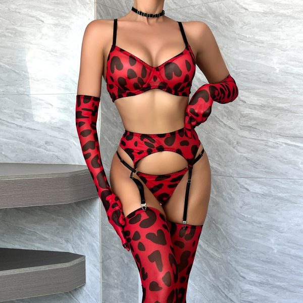 DIER European and American ins Leopard Print Lingerie 5-piece New Leopard Print Sexy Lingerie Sexy Kit - Image 2