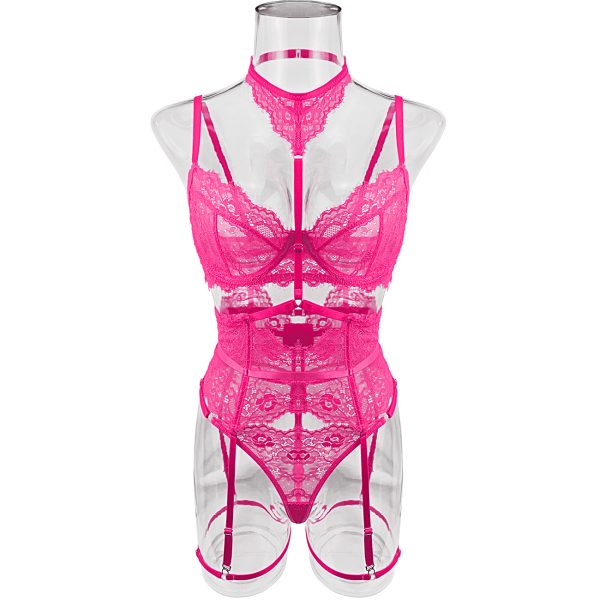 DIER European and American sexy lace neck strap stitching body shaping belt sling sexy bra 5 kit set - Image 6