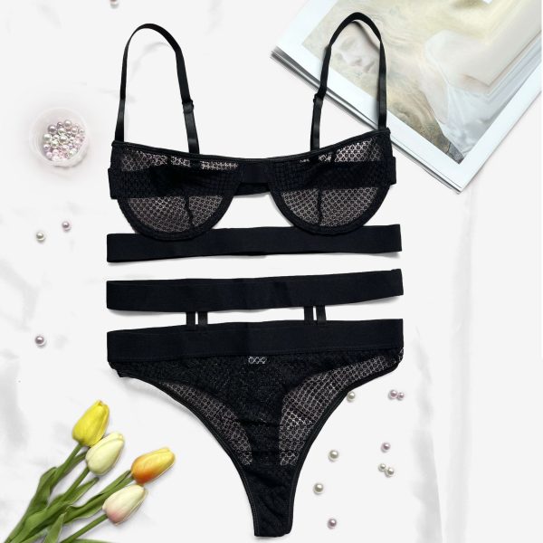 Deer AliExpress  Explosions Mesh Grid Stitching Perspective Slim Sling Sling 3-piece Sexy Suit - Image 7