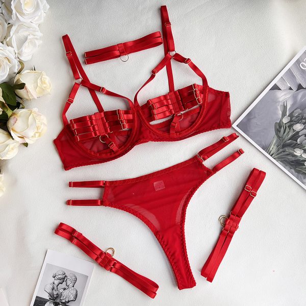 DIER European and American Explosive Fashion Stitching Strap Complex Heavy Craft Sexy Underwear 4-piece Set - Image 12
