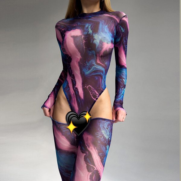 DIER Tie-dye Sexy Intimates Jumpsuit Tie-dye European and American Sexy Tight Outer Wear bodysuit Jumpsuit - Image 3