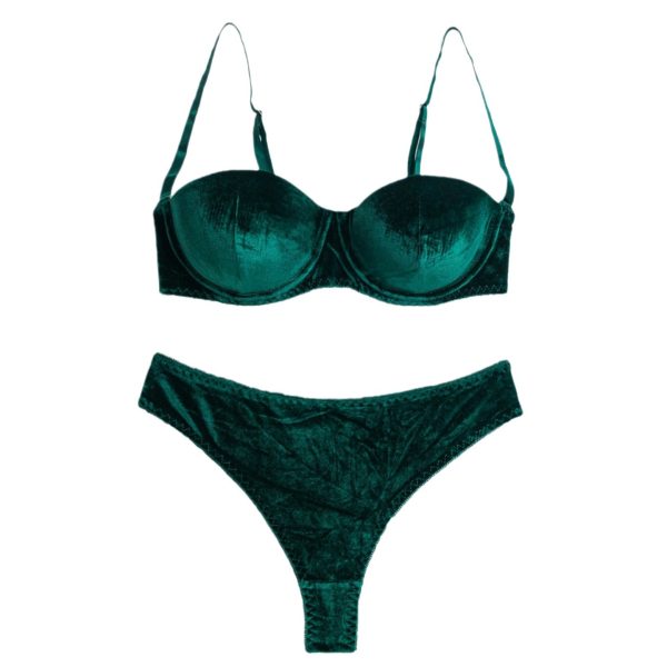 Export European and American Sexy Intimates Women's Suede Comfortable Thin Half-Cup Breast Push-Up Sexy Two-Piece Set - Image 5