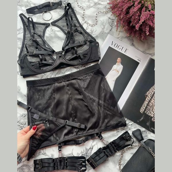 DIER European and American Foreign Trade Russia   Sexy Mesh Strap Sexy Mesh Underwear 6-piece Set - Image 6