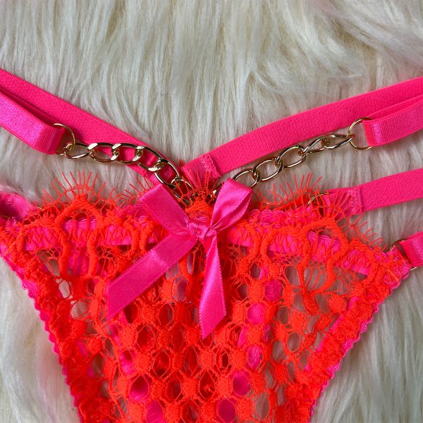 DIER Export Color-blocked Fishnet Contrasting Color Splicing Sexy Suit See-through Sexy Two-piece Set for Women - Image 4