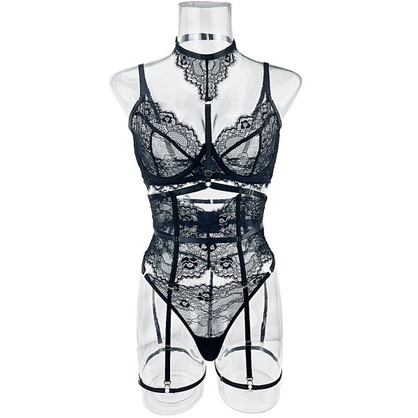 DIER European and American sexy lace neck strap stitching body shaping belt sling sexy bra 5 kit set - Image 8