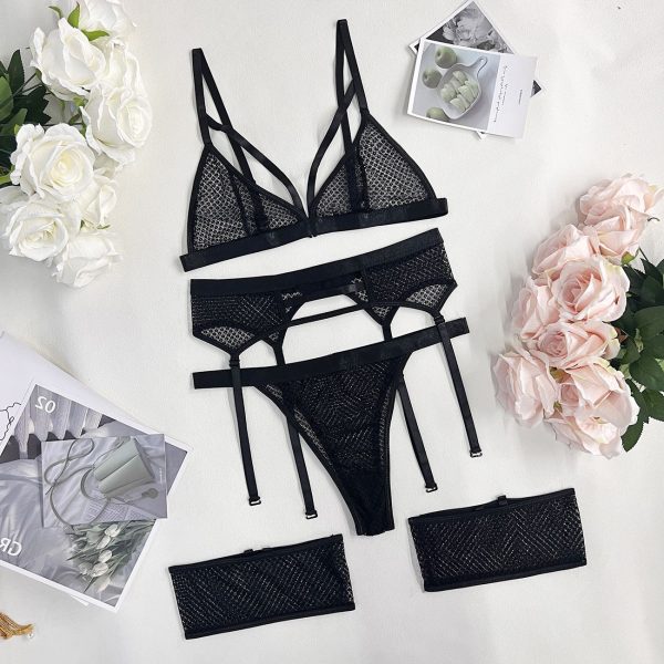 19 Color European and American  Women's Fishing Net Perspective Lace Sexy Gather Three-piece XS-3XL - Image 24