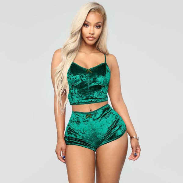 Europe and the United States sexy home clothing V-neck velvet suspender set foreign trade sexy underwear wholesale - Image 5