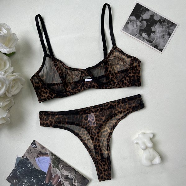 DIER Sexy Leopard Print Intimates French Bra Ultra-thin Mesh Sexy Suit Perspective Вопа - Image 6