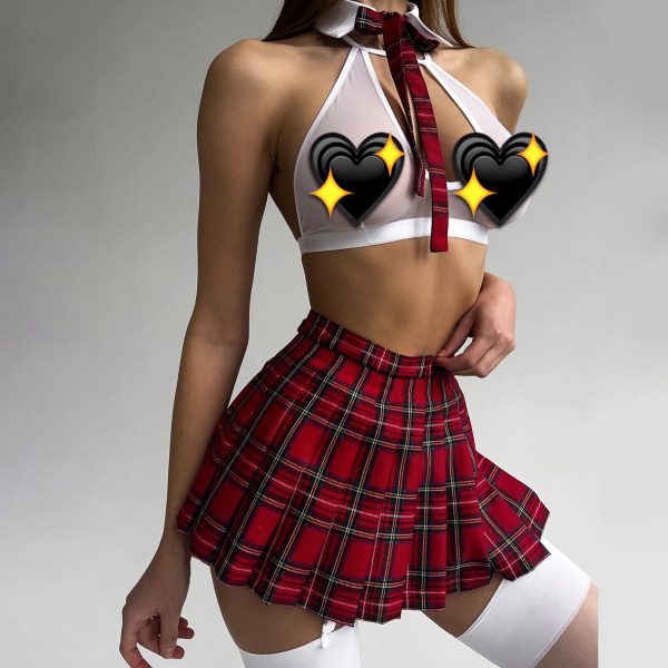 DIER teacher cosplay naughty dress see-through skirt mesh underwear jk uniform clothes playful underwear fun bra