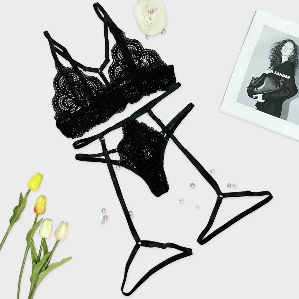 Deer New European and American ins  Foreign Trade Women's Lace Perspective Sexy Detachable 3-piece Set - Image 7