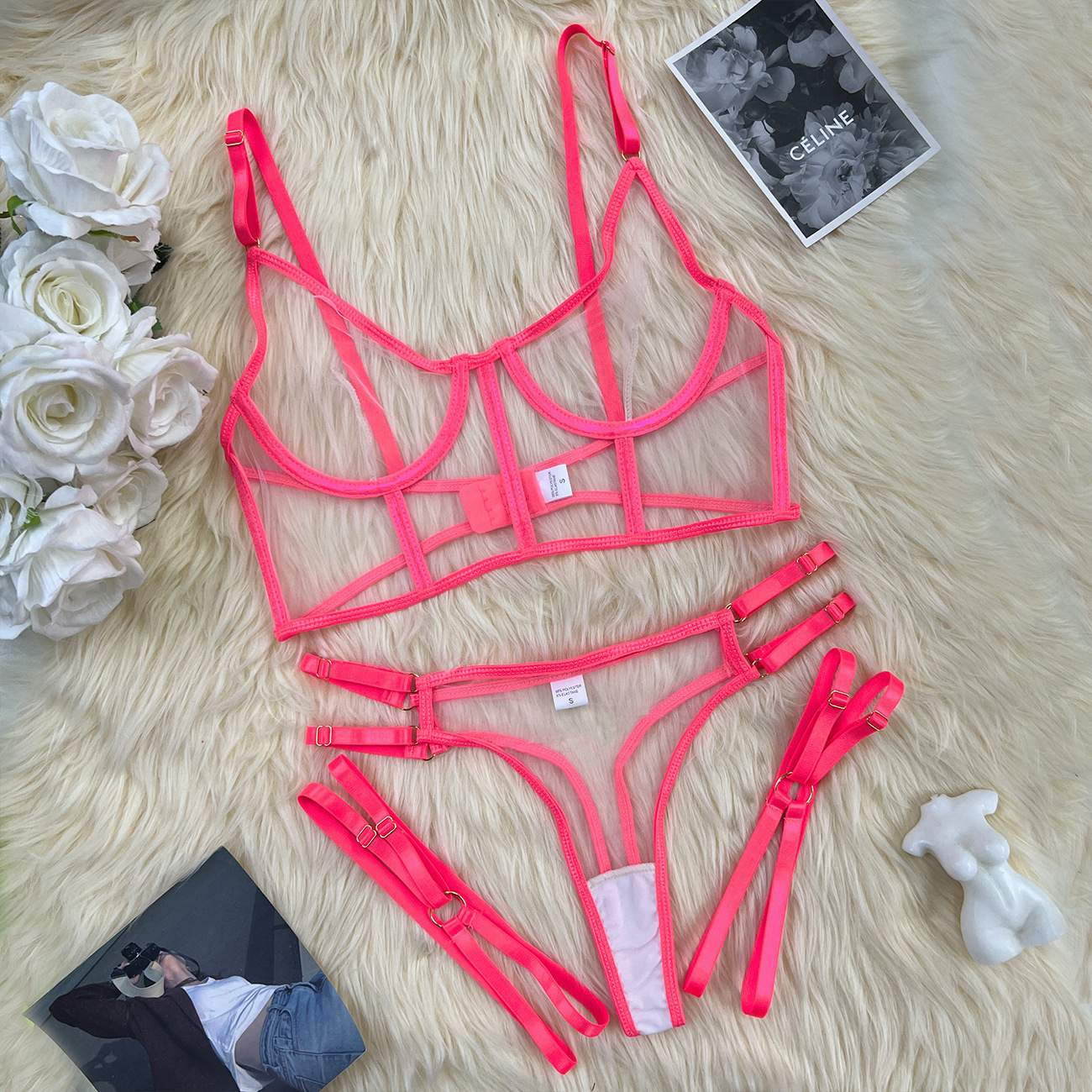 Fluorescent Mesh Lingerie Set: Sexy See-Through European Fashion - Image 6