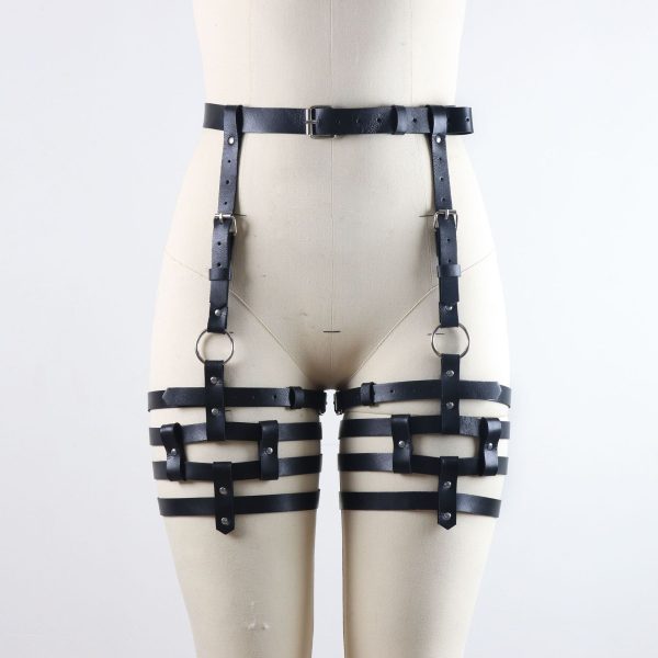 Men's sexy leather binding pants nightclub leather wear punk style leather belt one-piece pants one-piece delivery - Image 6