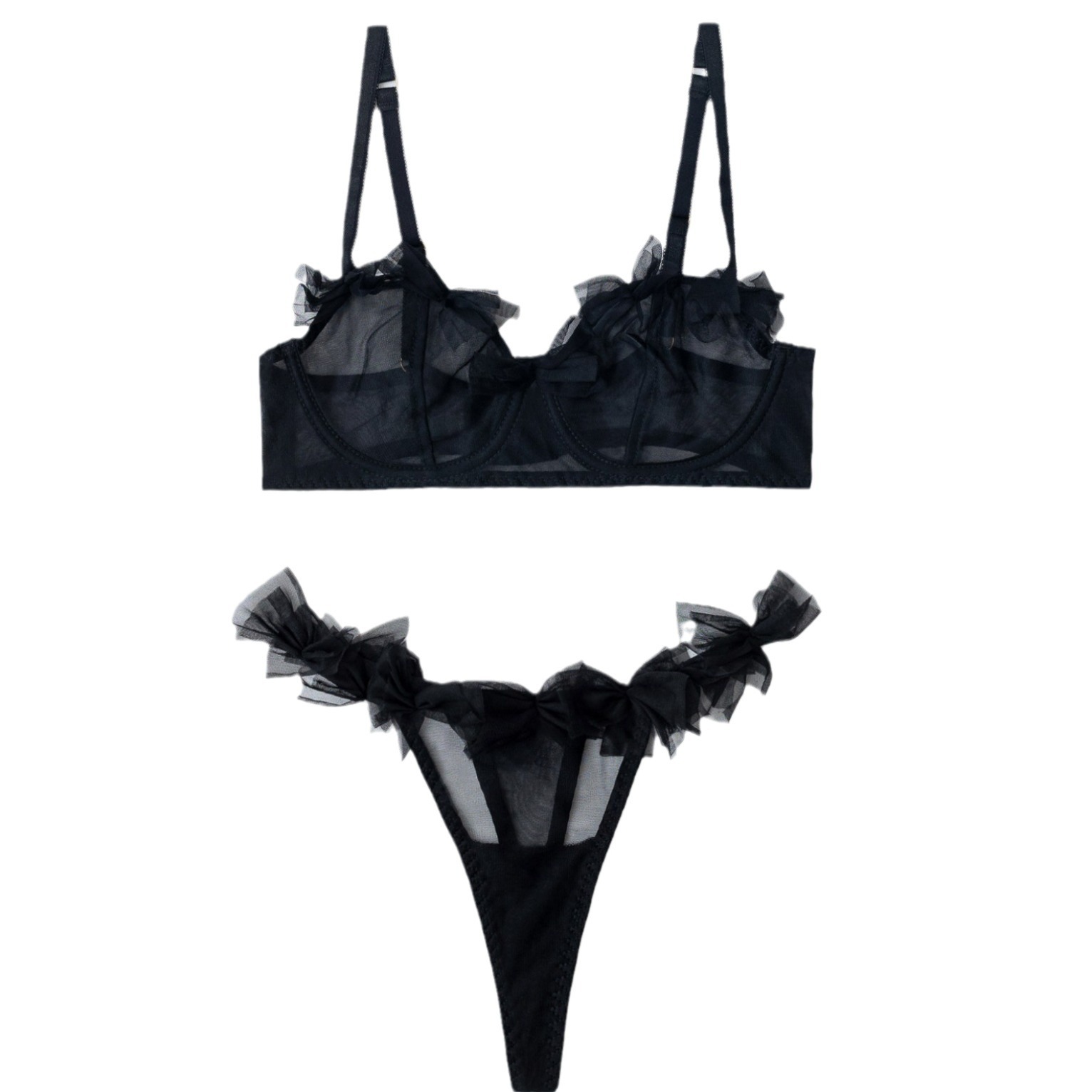 Sexy See-Through Lingerie Set: European Bow Mesh Temptation - Image 5