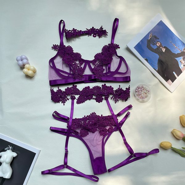 Deer European and American Summer Women's Sexy Lace Heavy Industry Water-soluble Lace Hollow-out Perspective Sexy Underwear Set - Image 8