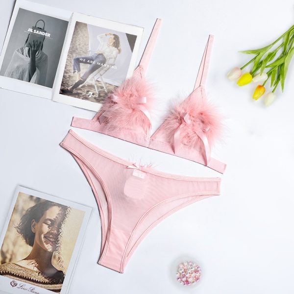 DIER cute girl fur ball summer new foreign trade women's clothing gauze fur stitching sexy underwear kit - Image 6