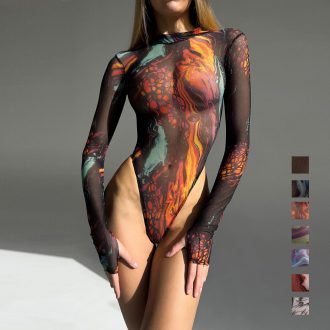 DIER Tie-dye Sexy Intimates Jumpsuit Tie-dye European and American Sexy Tight Outer Wear bodysuit Jumpsuit