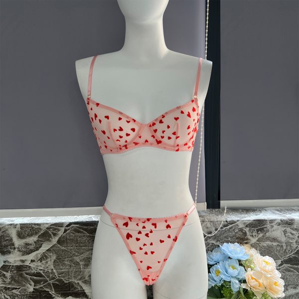 DIER  Women's Big Breasts Show Small Lace Flocking Embroidery Bra Set - Image 8