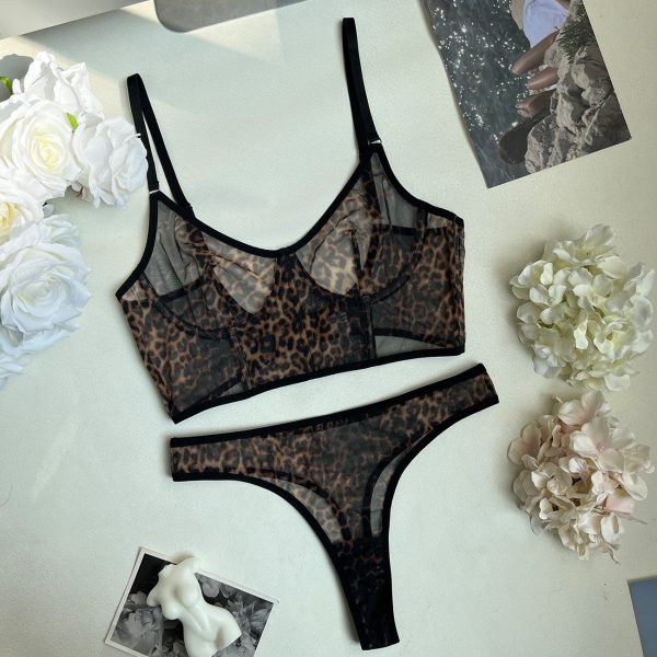 DIER  Leopard Print Lingerie Sexy Ladies Perspective Erotic Romantic Bra suit - Image 6