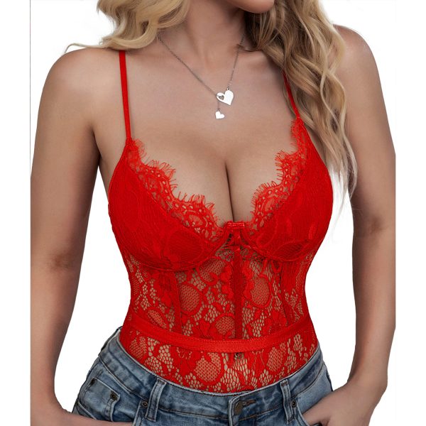 DIER Women's Sexy Lace Sexy Eyelash Edge One-piece bodysuit - Image 4
