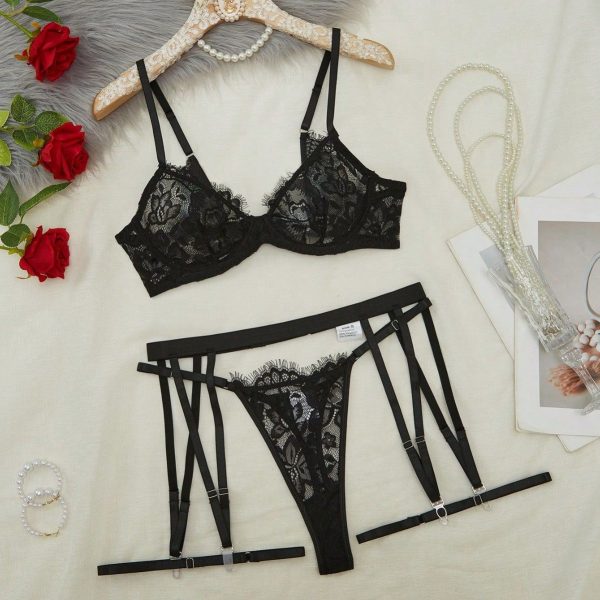 Europe and the United States perspective lace steel ring shaped garter leg ring sexy sexy lingerie four-piece set - Image 4