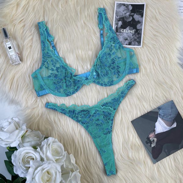 Europe and the United States foreign trade supply  new two-color lace sexy underwear with steel ring set underwear - Image 9