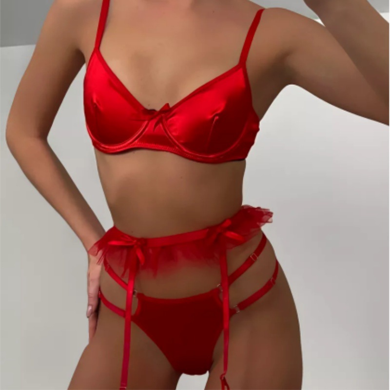 Sexy Lingerie Set: European Bow Garter Mesh 3-Piece - Image 3