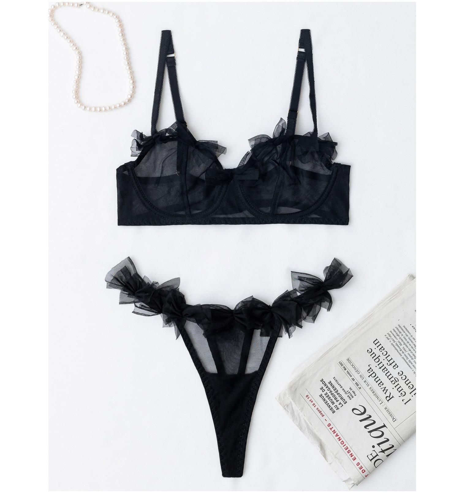 Sexy See-Through Lingerie Set: European Bow Mesh Temptation - Image 6