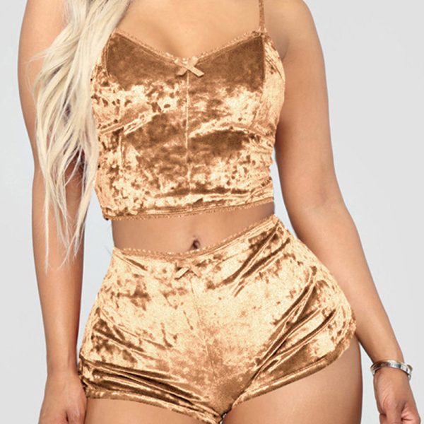 Europe and the United States sexy home clothing V-neck velvet suspender set foreign trade sexy underwear wholesale - Image 11