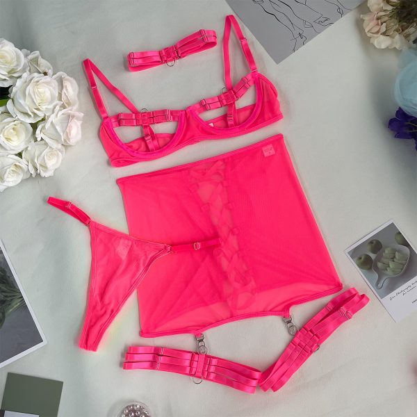 Deer European and American Explosions New Women's Fashion Mesh Comfortable Sexy Underwear with Steel Ring Gathering 5-piece Set - Image 9