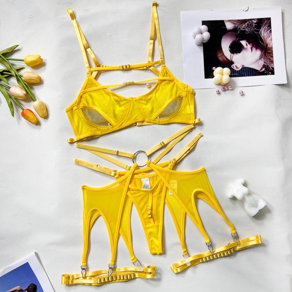 Deer Foreign Trade Europe and America Summer Hot Sexy Underwear Sexy Contrasting Color Mesh Steel Ring Mesh Perspective Kit - Image 7