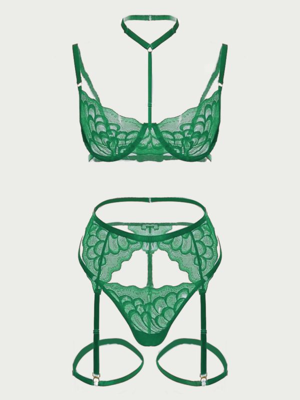 DIER Europe and the United States hot multi-color lace sexy underwear women sexy eyelash pajamas bra three-piece set - Image 8