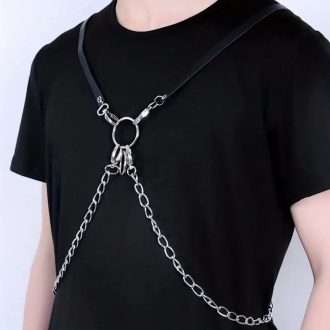 Adult sexy sm clothes men's leather strap chain accessories shoulder strap Joker fashion street shoot a generation of hair