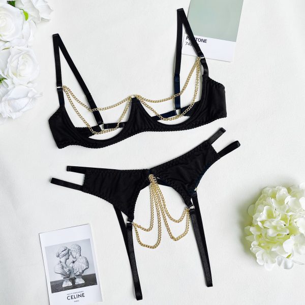DIER European and American sexy lingerie sexy hollow metal chain decorative sling two-piece lingerie - Image 2