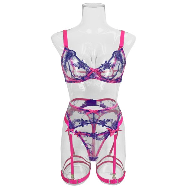 Dier Fashion European and American Heavy Industry Star Embroidery Sexy Lace-Up Sling Underwear Kit - Image 6