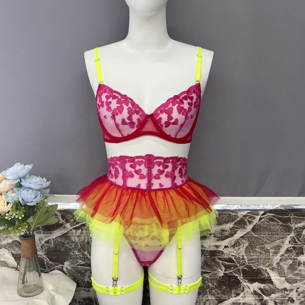 DIER European and American  Heavy Industry Embroidery Stitching Strap Sexy Lingerie Sexy Underwear Kit - Image 7