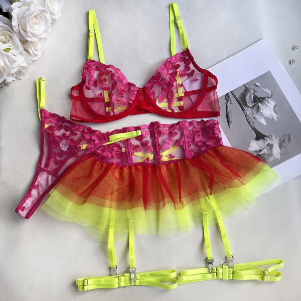 DIER European and American  Heavy Industry Embroidery Stitching Strap Sexy Lingerie Sexy Underwear Kit - Image 6