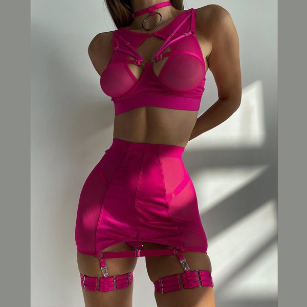 DIER European and American Foreign Trade Russia   Sexy Mesh Strap Sexy Mesh Underwear 6-piece Set - Image 3