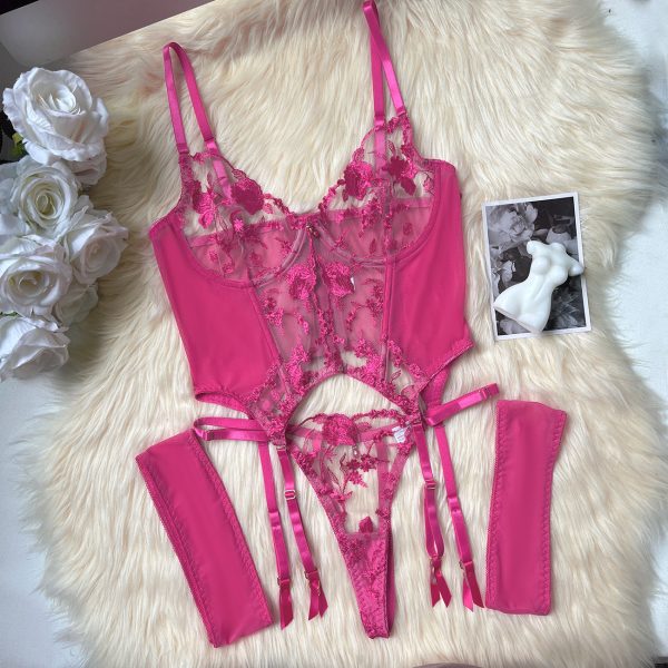 Sexy Temptation Mesh Heavy Industry Embroidery Mesh Pack 3-piece Bra suit - Image 10