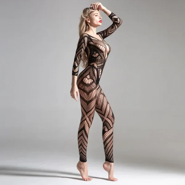 New European and American sexy transparent hollow passion suit open file conjoined underwear sexy uniform temptation Wholesale - Image 4