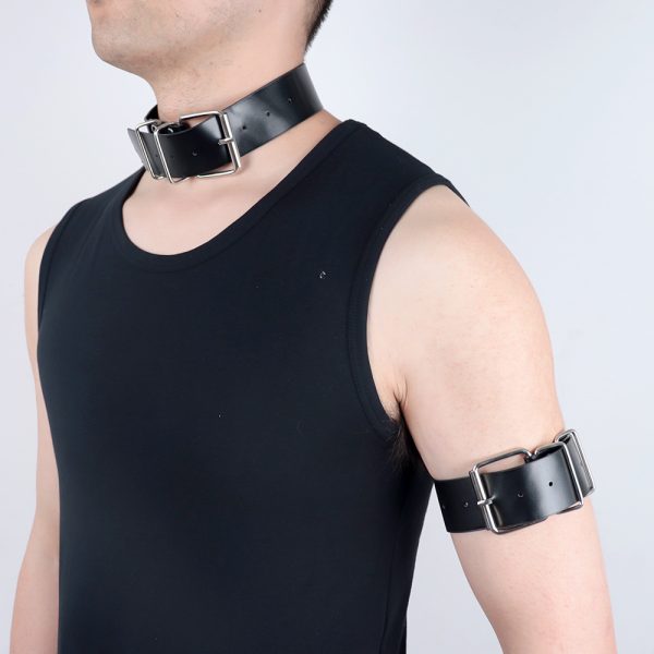 Sex toys men's neck band arm ring artificial leather neck collar BDSM metal ring neck binding band - Image 4