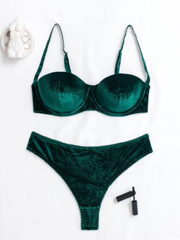 Export European and American Sexy Intimates Women's Suede Comfortable Thin Half-Cup Breast Push-Up Sexy Two-Piece Set - Image 7